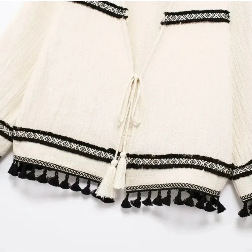 Zara Fringed Passementerie Jacket Cream and Black Long Sleeve - Picture 11 of 16